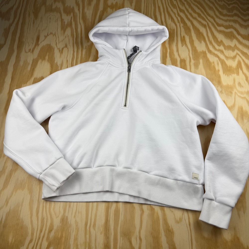 Vuori Restore Half-Zip Hoodie White Organic Cotton Fleece Pullover Womens Size M